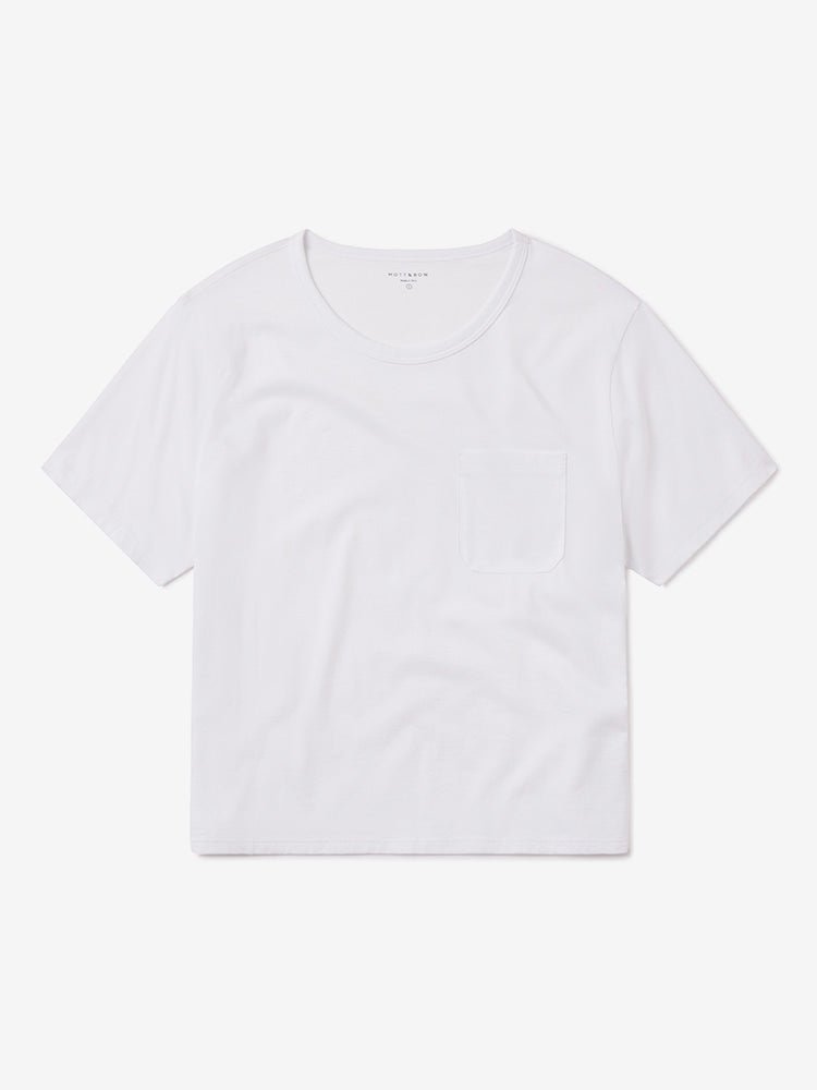 Women wearing White The Cotton Boxy Pocket Crew Neck Tee