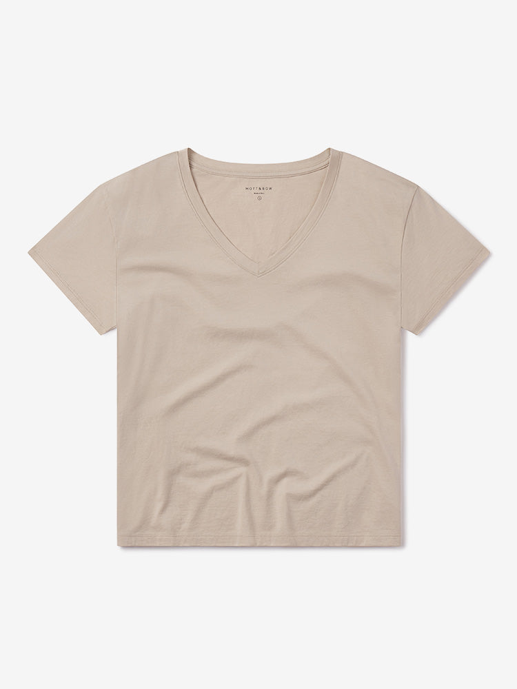 Women wearing Oat Cotton Relaxed V-Neck Tee