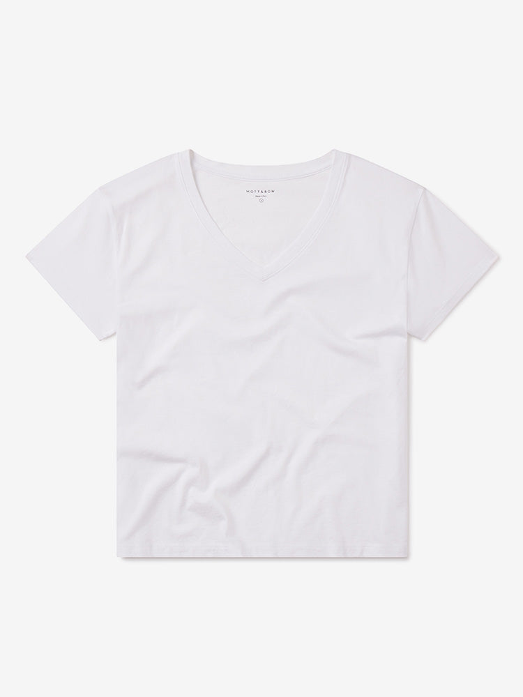 Women wearing White The Cotton Relaxed V-Neck Tee