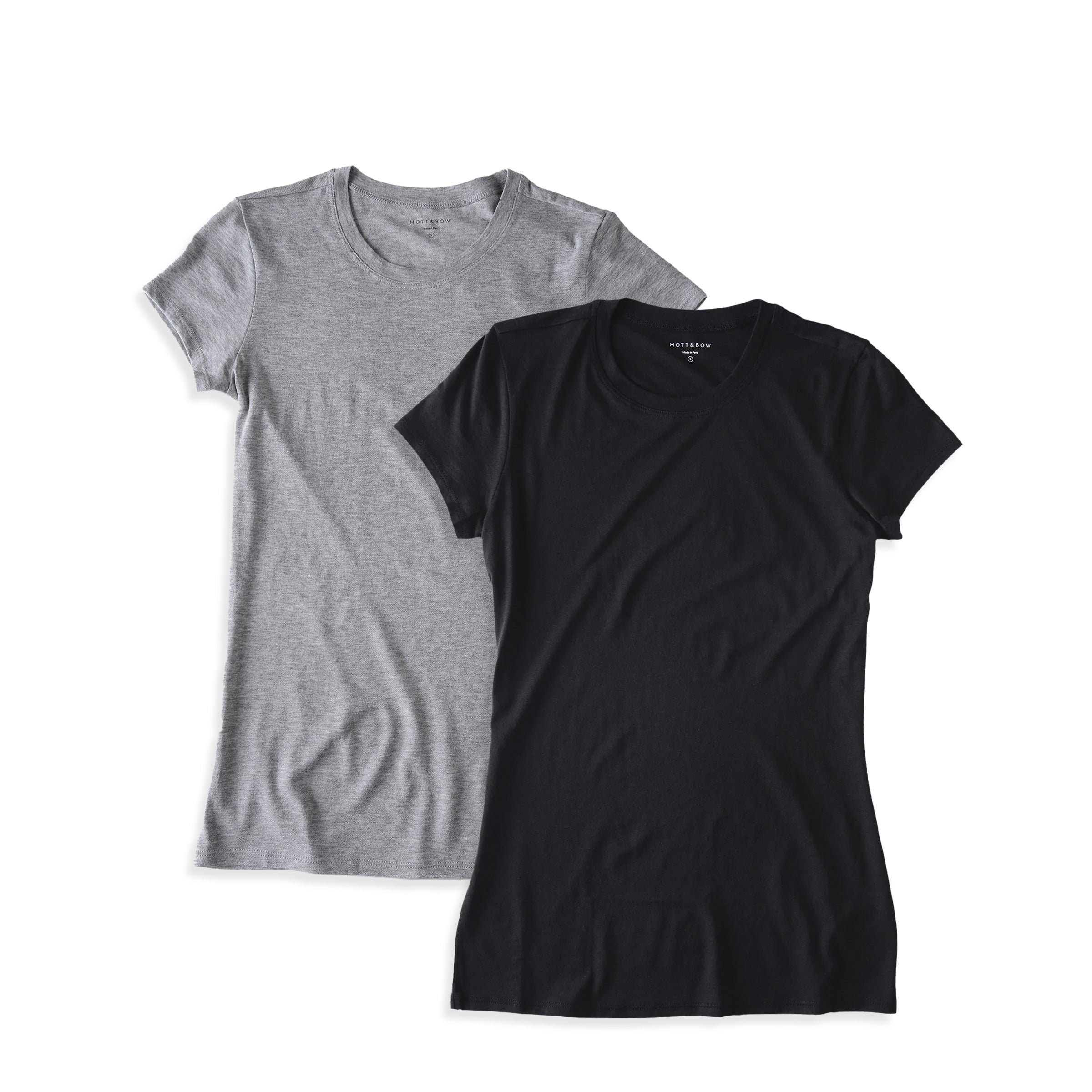 Women wearing Heather Gray/Black Fitted Crew Marcy 2-Pack