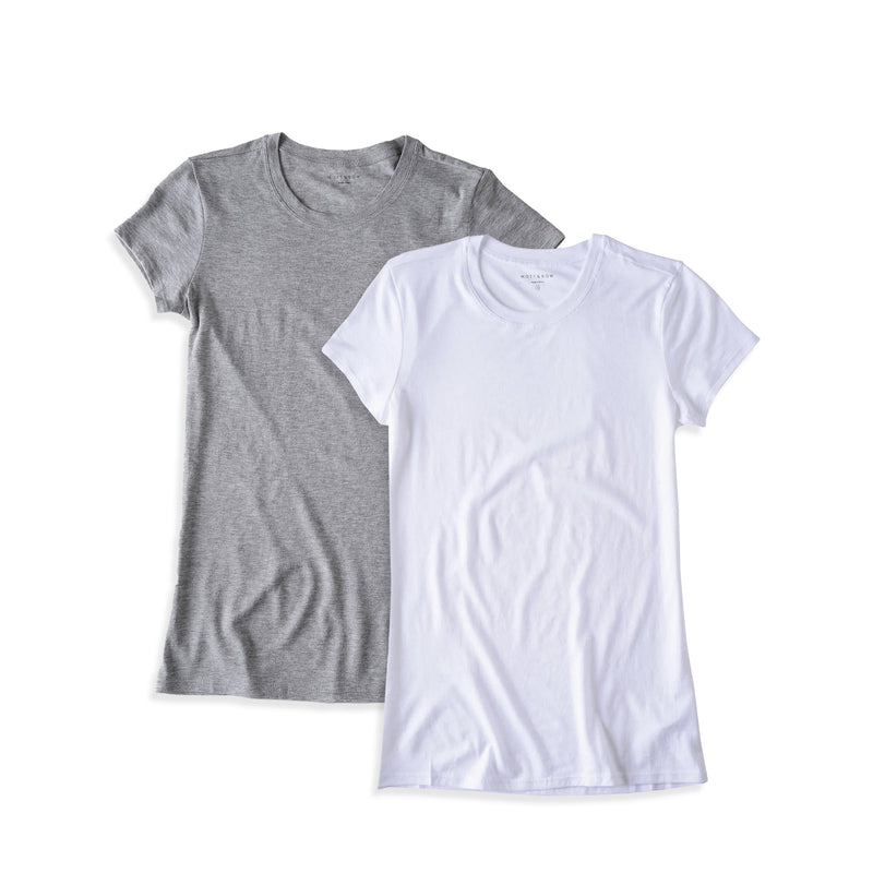 Women wearing Heather Gray/White Fitted Crew Marcy 2-Pack