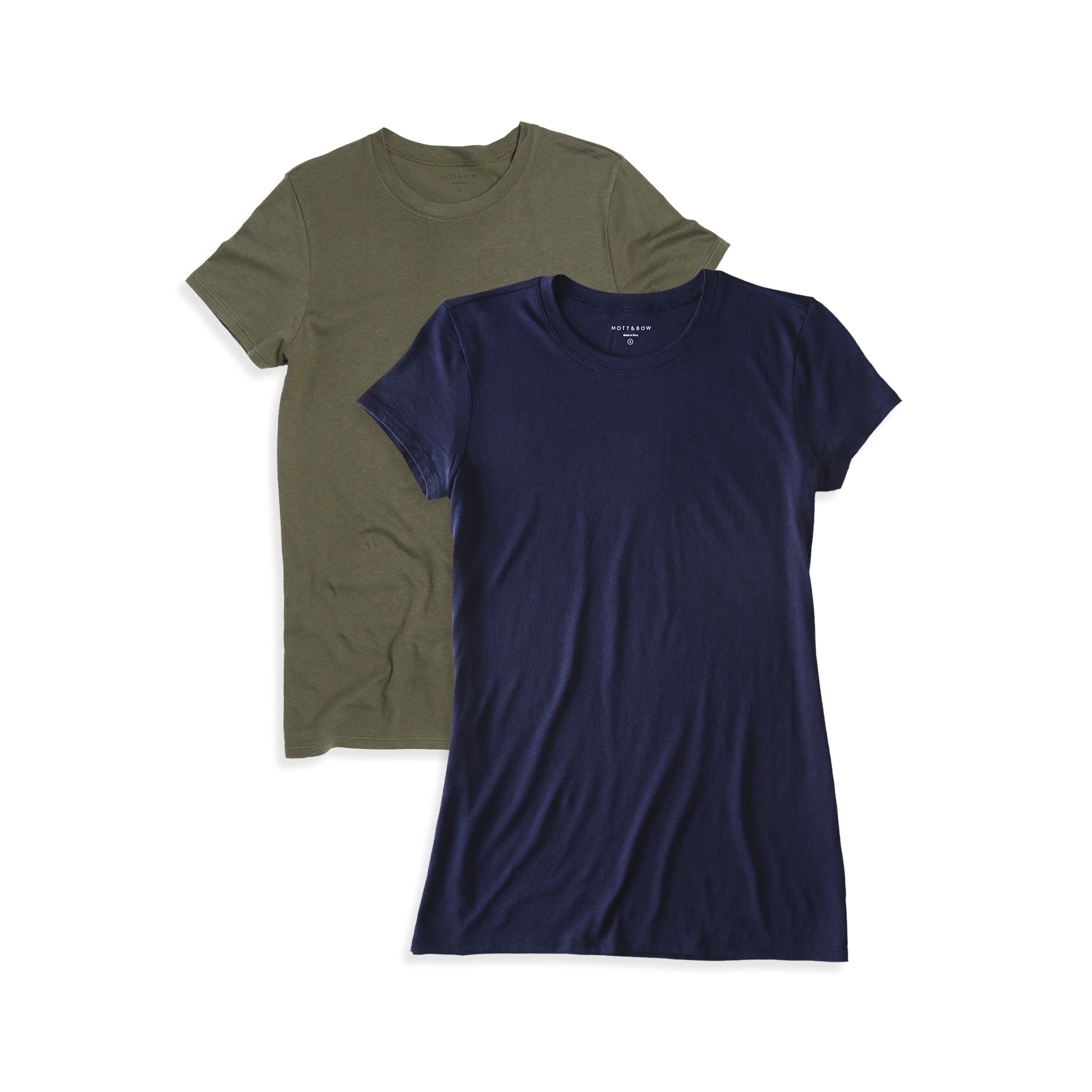 Women wearing Military Green/Navy Fitted Crew Marcy 2-Pack