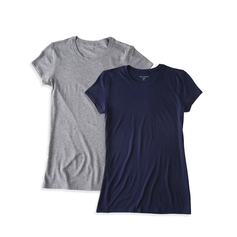 Women wearing Navy/Heather Gray Fitted Crew Marcy 2-Pack