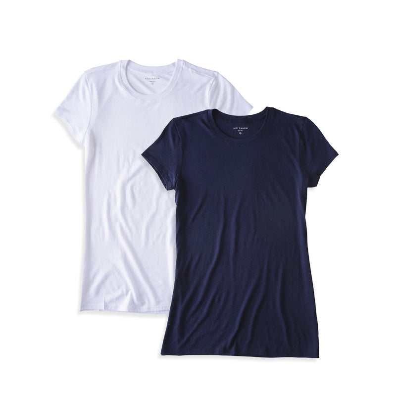 Women wearing Navy/White Fitted Crew Marcy 2-Pack