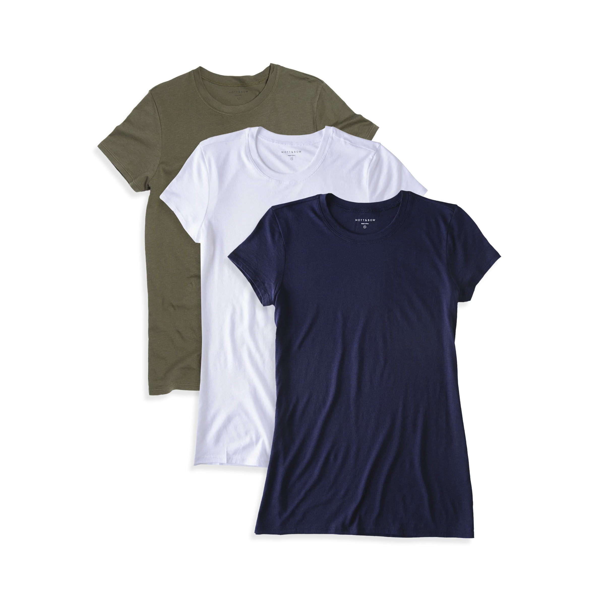  wearing Military Green/Navy/White Fitted Crew Marcy 3-Pack