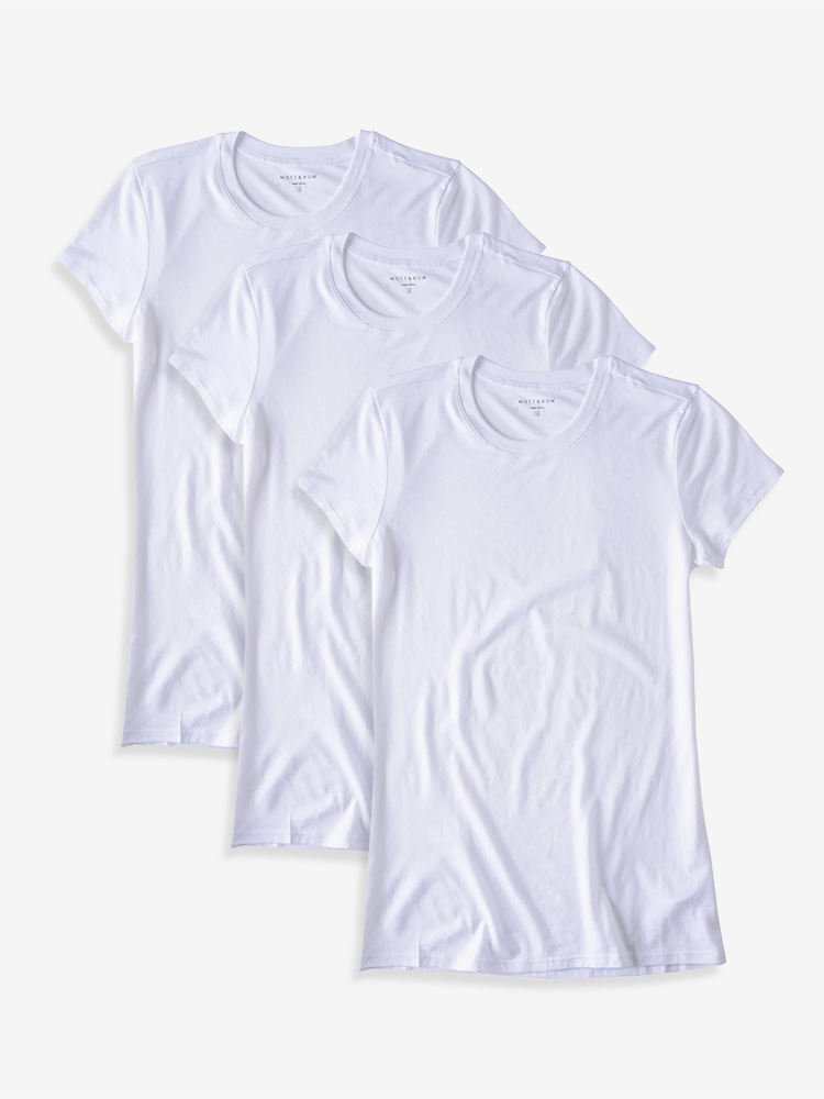 Women wearing White Fitted Crew Marcy 3-Pack tees