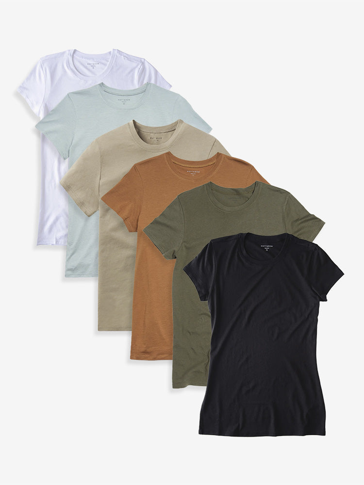 Women wearing White/Vine/Olive/Cardamom/Military Green/Black Fitted Crew Marcy 6-Pack