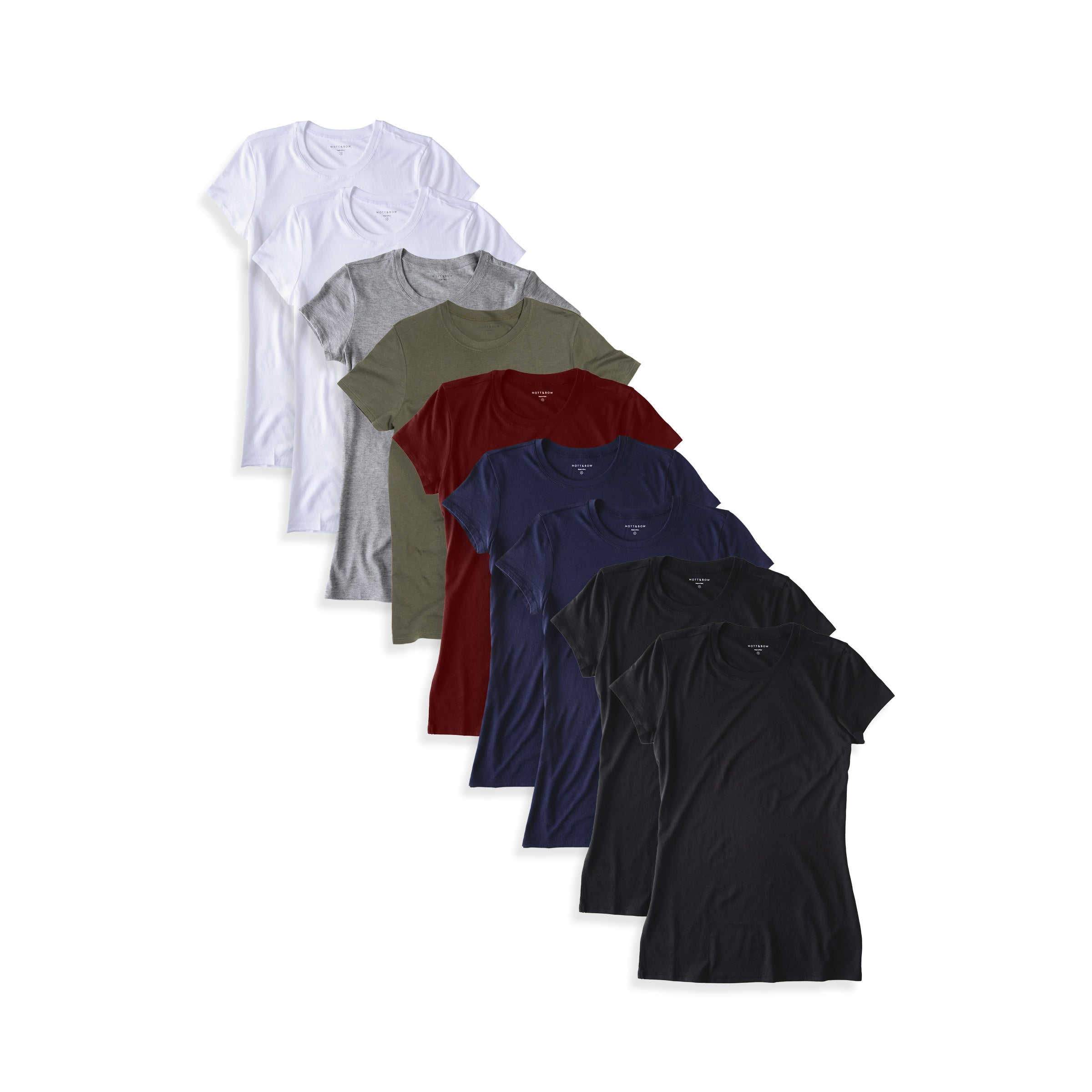  wearing 2 White/Heather Gray/Military Green/Crimson/2 Navy/2 Black Fitted Crew Marcy 9-Pack