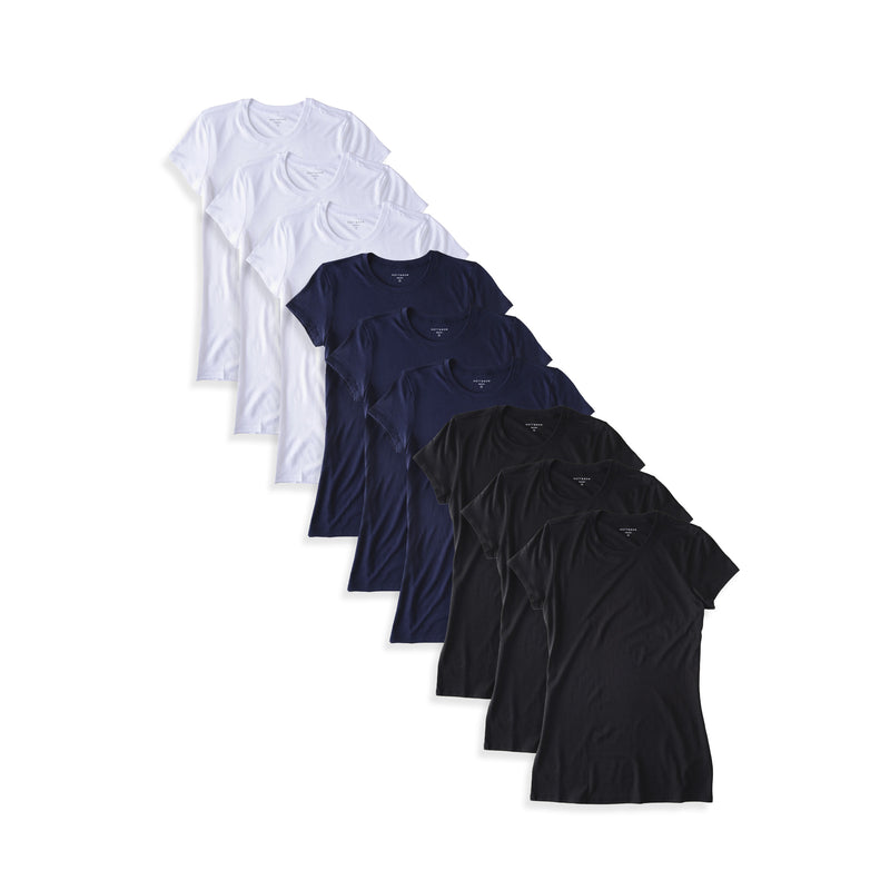  wearing 3 White/3 Navy/3 Black Fitted Crew Marcy 9-Pack