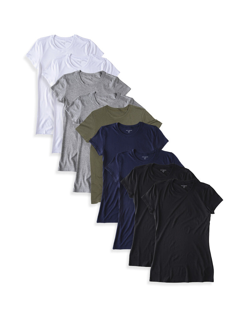  wearing 2 White/2 Black/2 Heather Gray/2 Navy/Military Green Fitted Crew Marcy 9-Pack