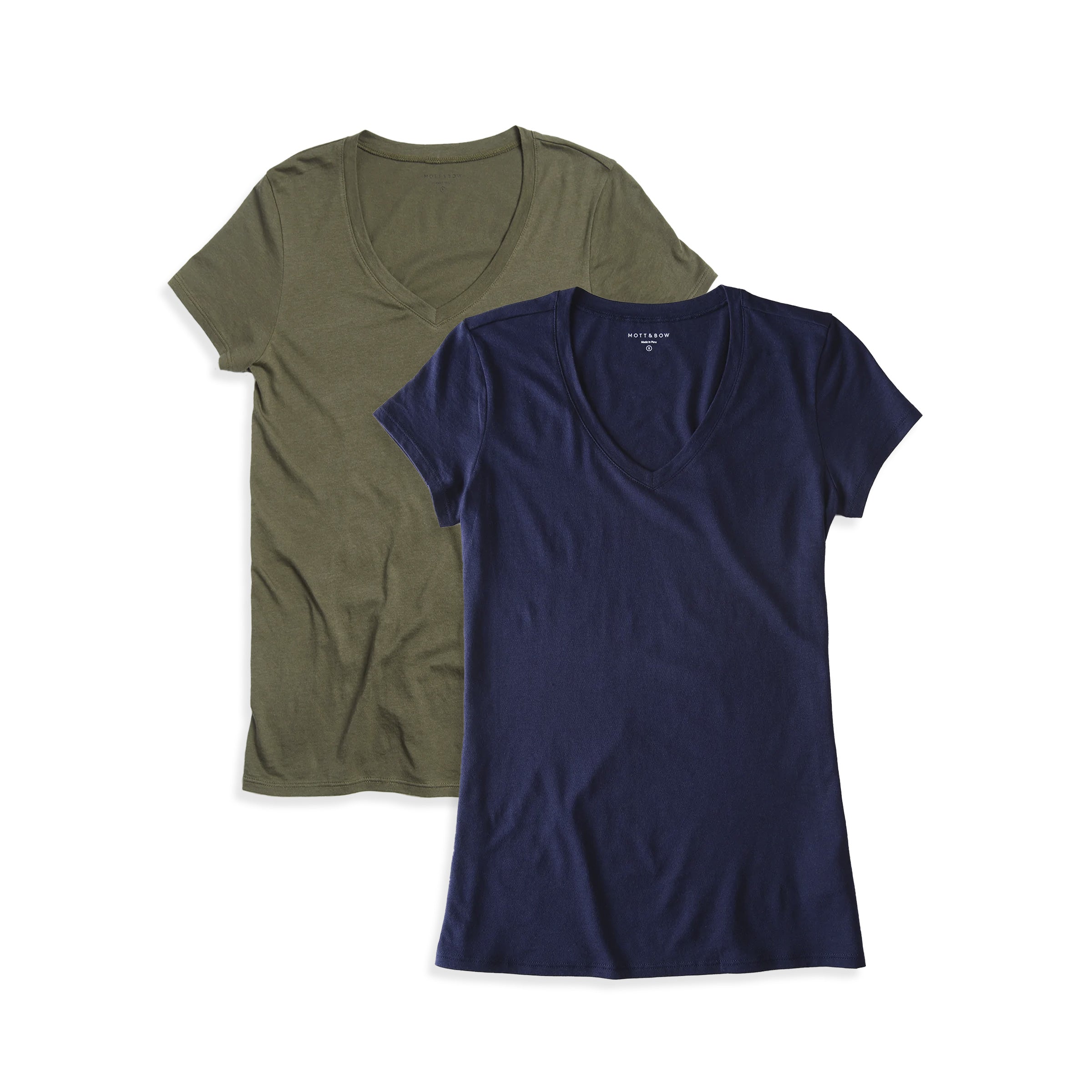 Women wearing Military Green/Navy Fitted V-Neck Marcy 2-Pack