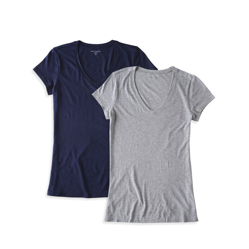 Women wearing Navy/Heather Gray Fitted V-Neck Marcy 2-Pack