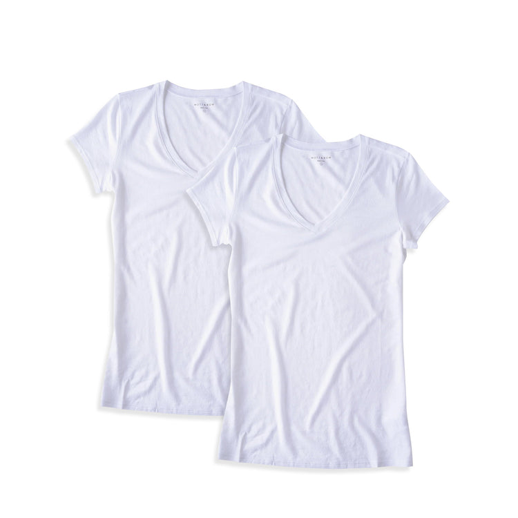 Women wearing White Fitted V-Neck Marcy 2-Pack