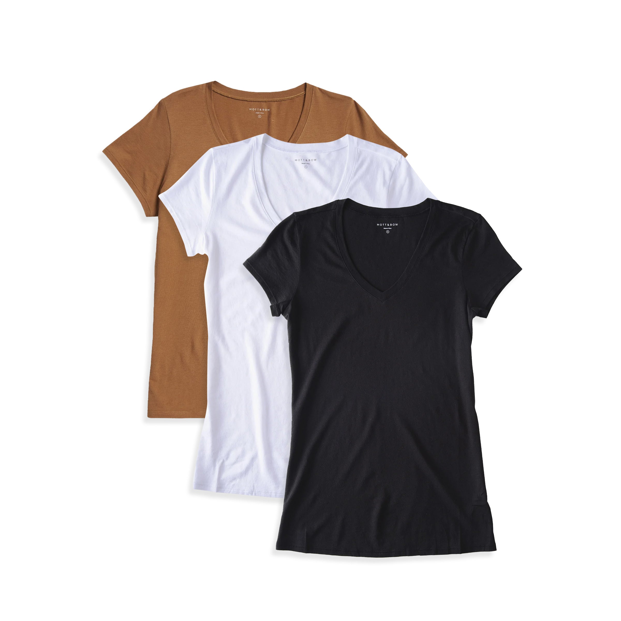 Women wearing White/Cardamom/Black Fitted V-Neck Marcy 3-Pack