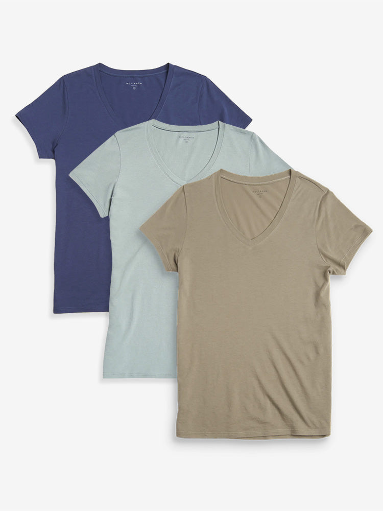 Women wearing Vintage Navy/Olive/Vine Fitted V-Neck Marcy 3-Pack