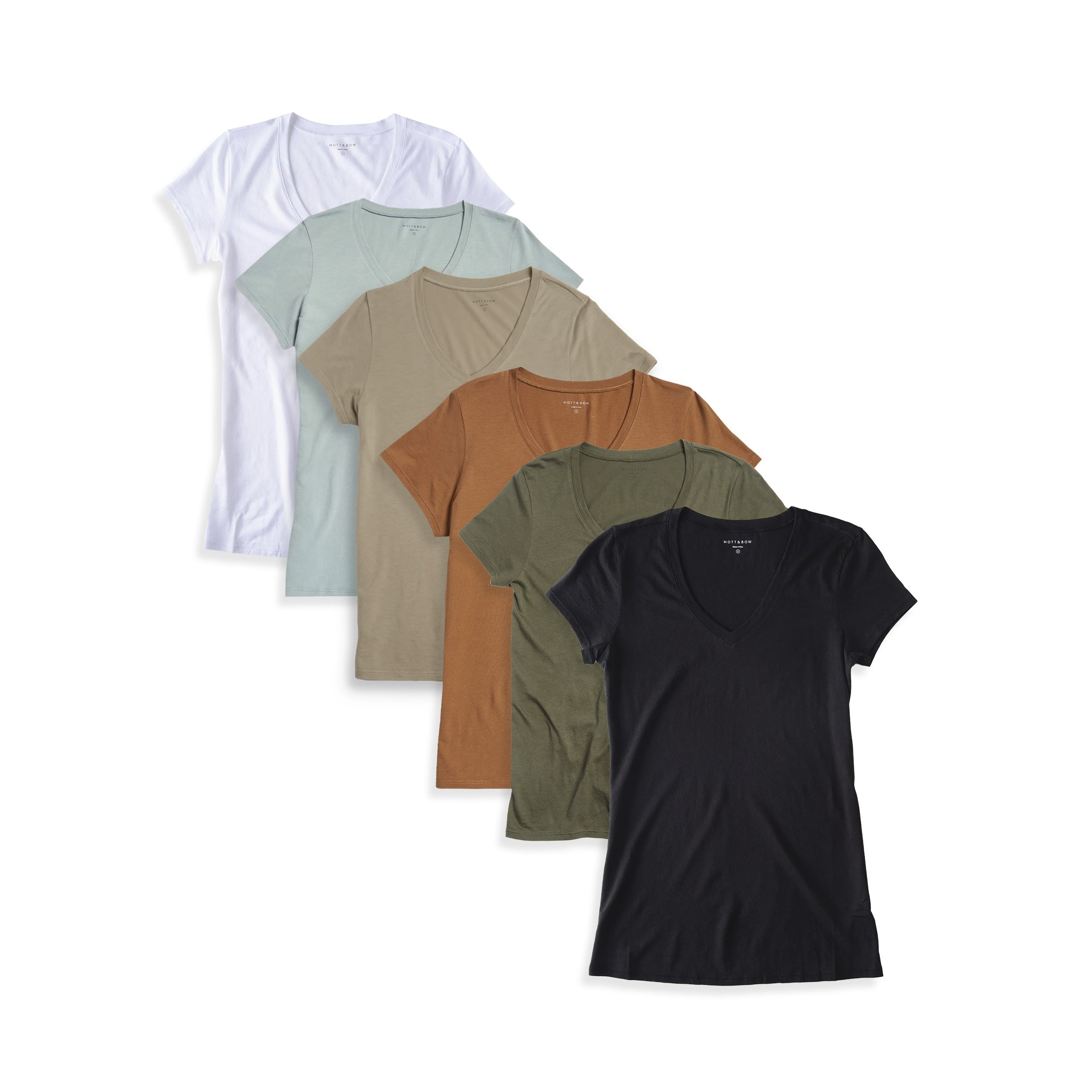  wearing White/Vine/Olive/Cardamom/Military Green/Black Fitted V-Neck Marcy 6-Pack