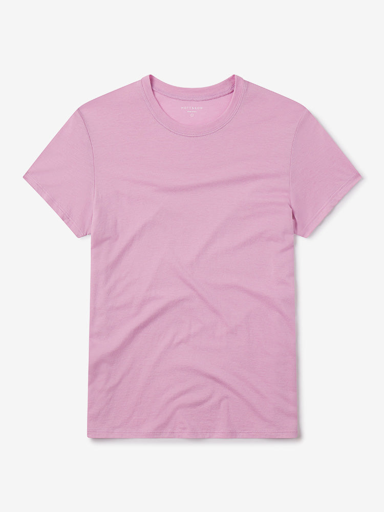 Women wearing Rose Pink Fitted Crew Marcy Tee