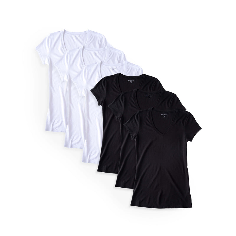  wearing White/Black Fitted V-Neck Marcy 6-Pack