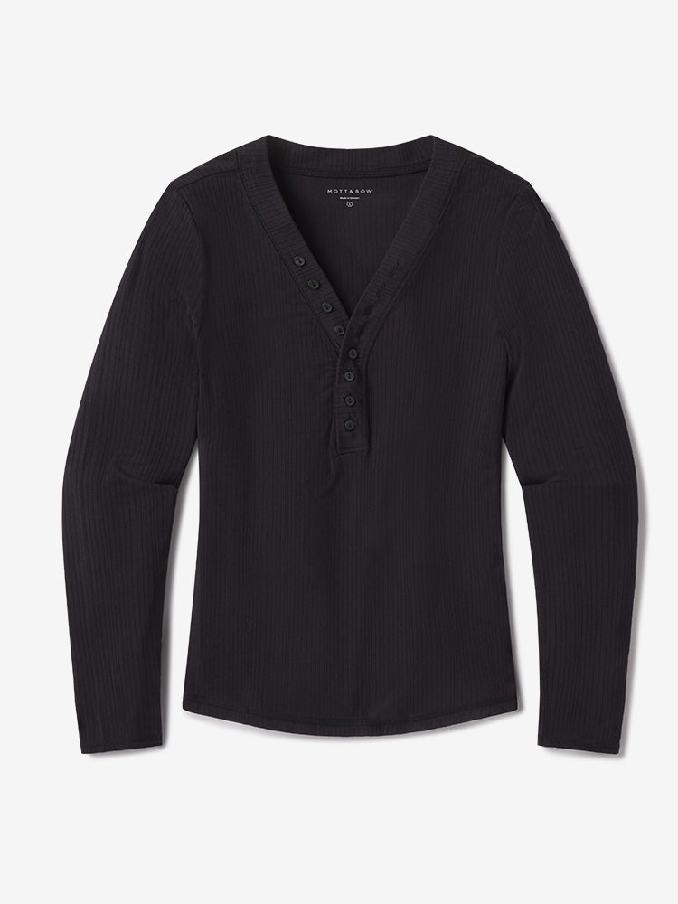 Women wearing Black Lounge Long Sleeve Henley