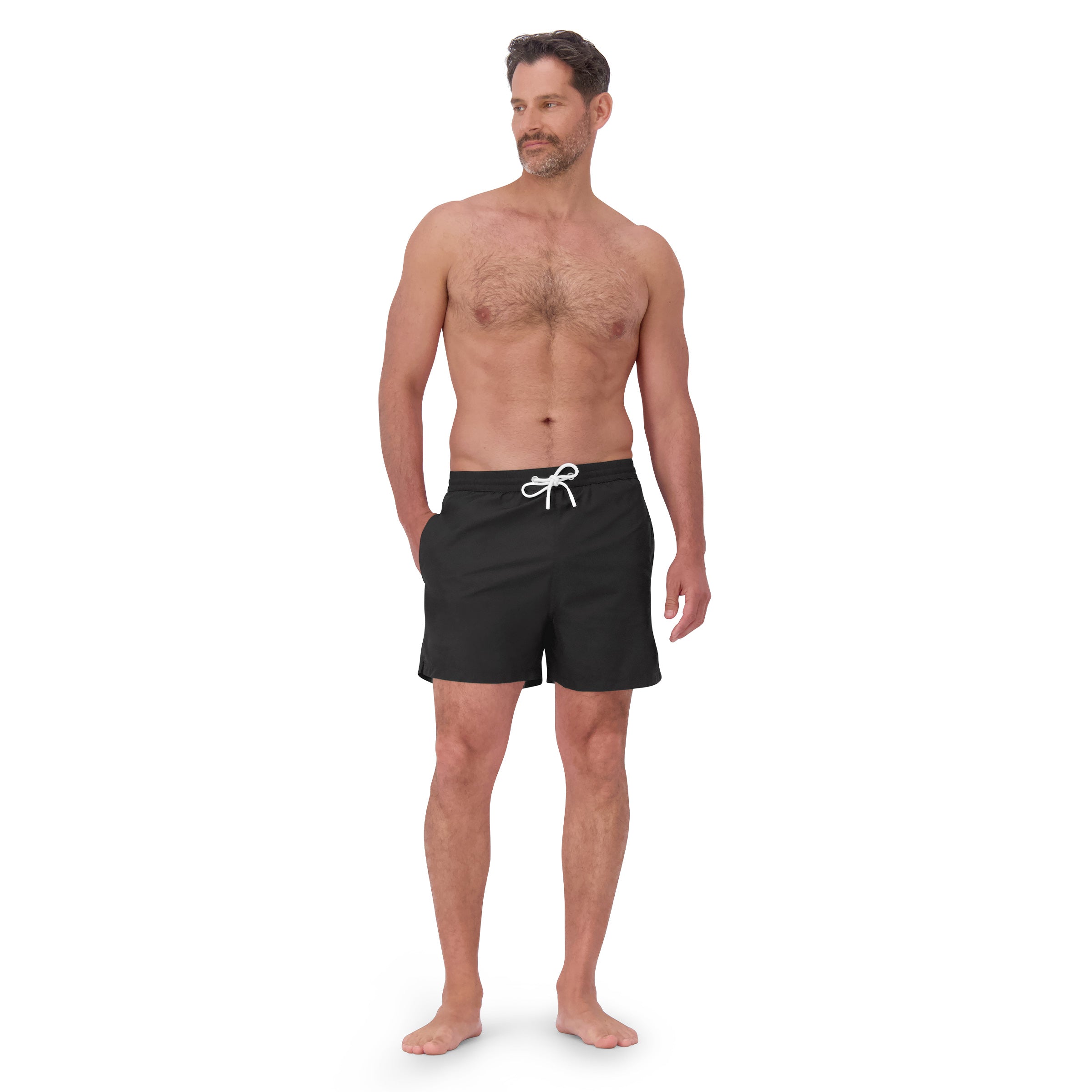 Men wearing Black Swim Trunk