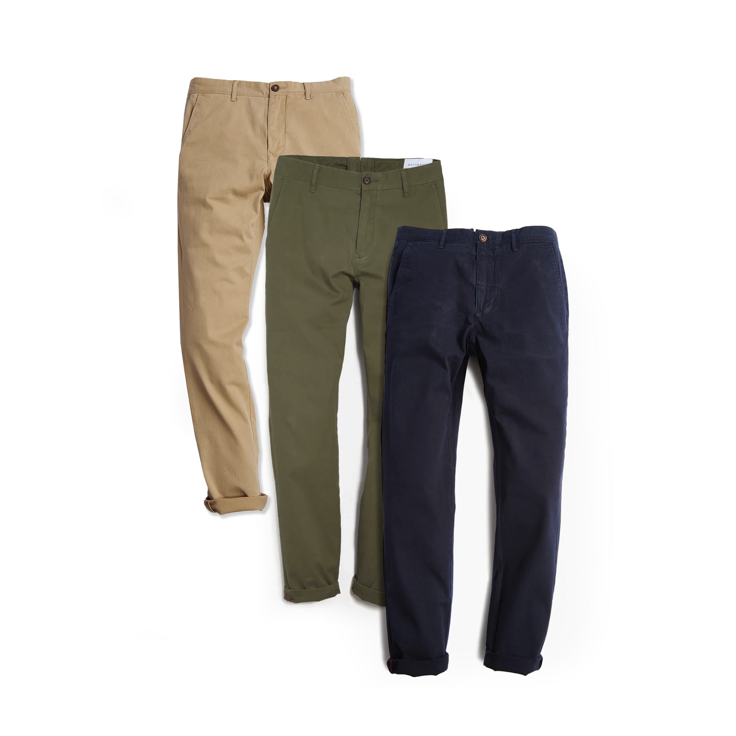  wearing Khaki/Green/Navy The Twill Chino Charles 3-Pack