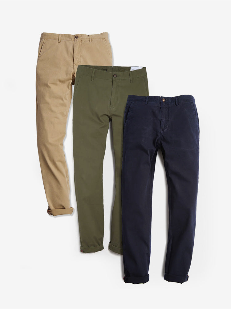 Men wearing Khaki/Green/Navy The Twill Chino Charles 3-Pack Chinos