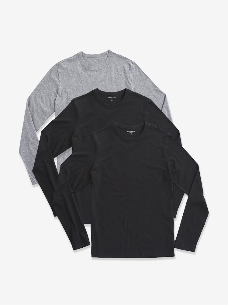 Men wearing Black/Black/Heather Gray Long Sleeve Crew Tee Driggs 3-Pack