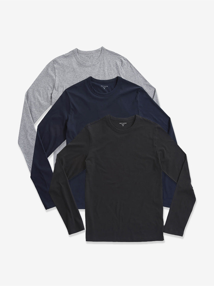 Men wearing Black/Navy/Heather Gray Long Sleeve Crew Tee Driggs 3-Pack tees