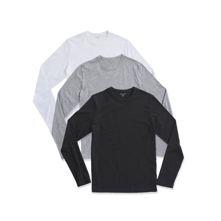  wearing Black/Heather Gray/White Long Sleeve Crew Tee Driggs 3-Pack