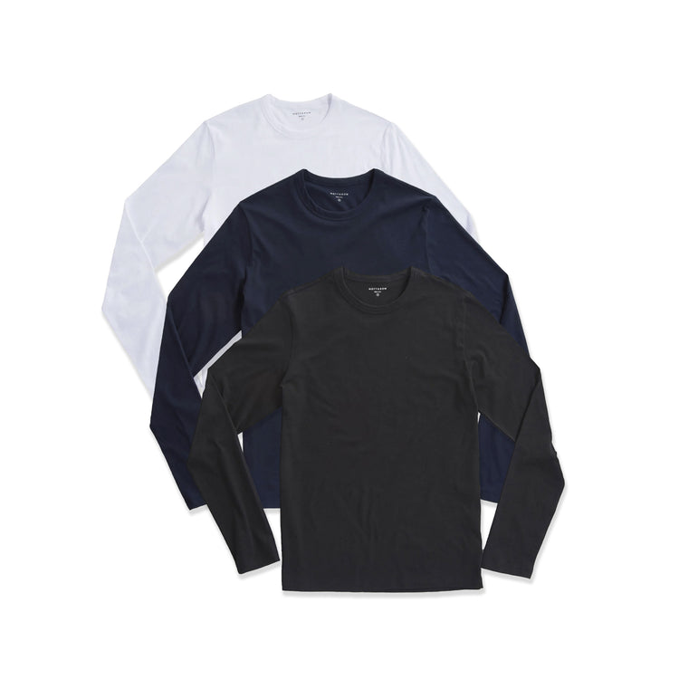 Men wearing Blanc/Noir/Marine Long Sleeve Crew Tee Driggs 3-Pack