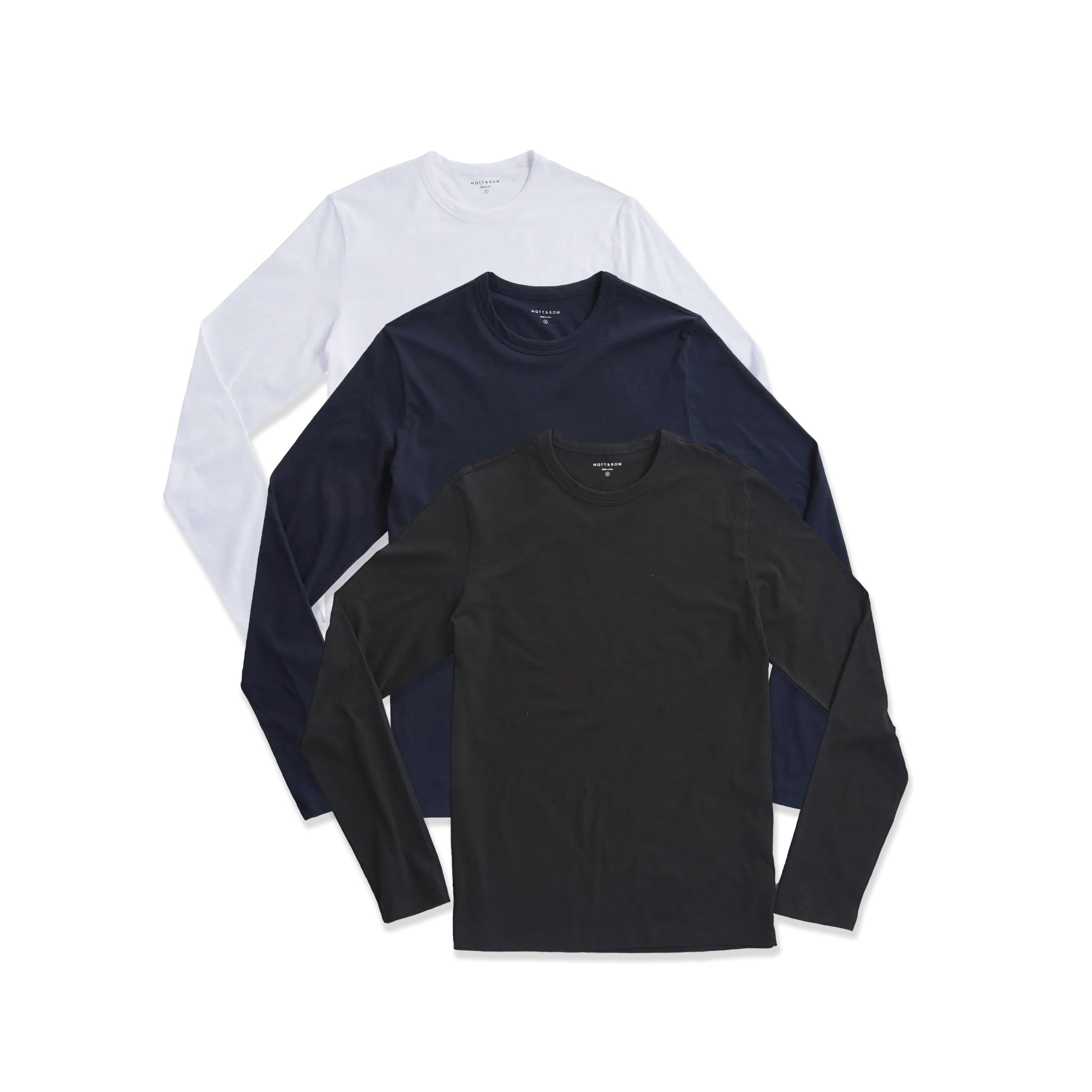  wearing White/Black/Navy Long Sleeve Crew Tee Driggs 3-Pack