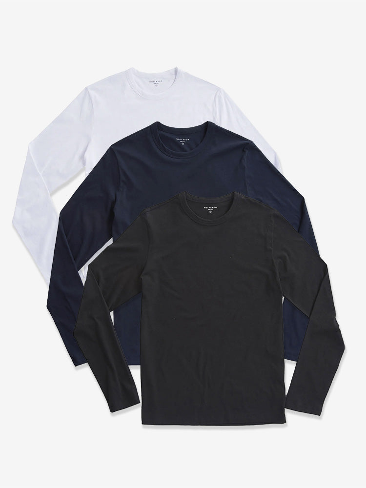 Men wearing Blanc/Noir/Marine Long Sleeve Crew Tee Driggs 3-Pack