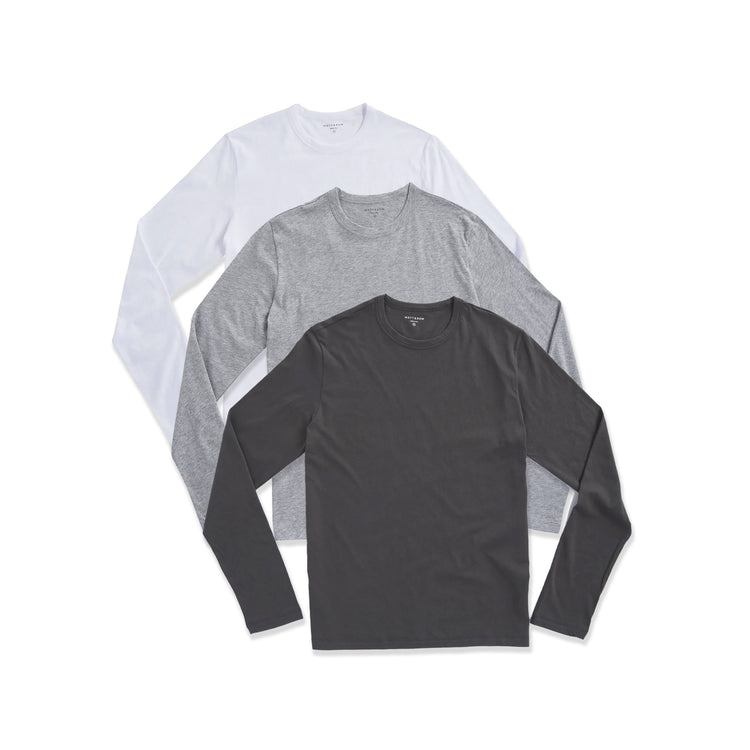 Men wearing Gris chiné/Blanc/Gris foncé Long Sleeve Crew Tee Driggs 3-Pack