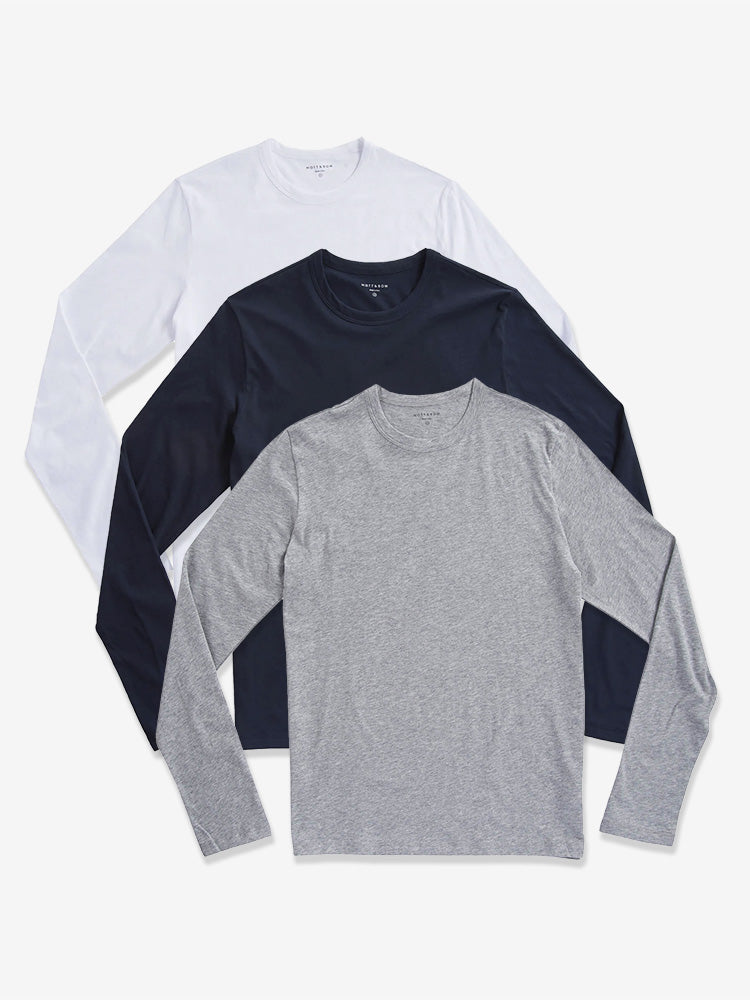 Men wearing Navy/White/Heather Gray Long Sleeve Crew Tee Driggs 3-Pack