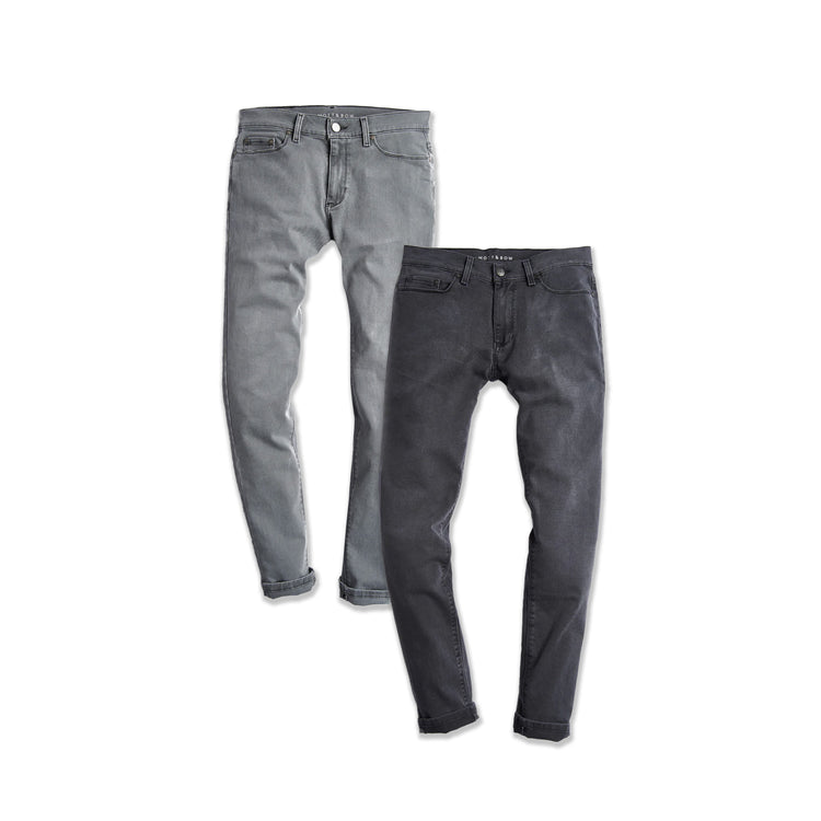  wearing Light Gray/Medium Gray Skinny Stone Jeans 2-Pack