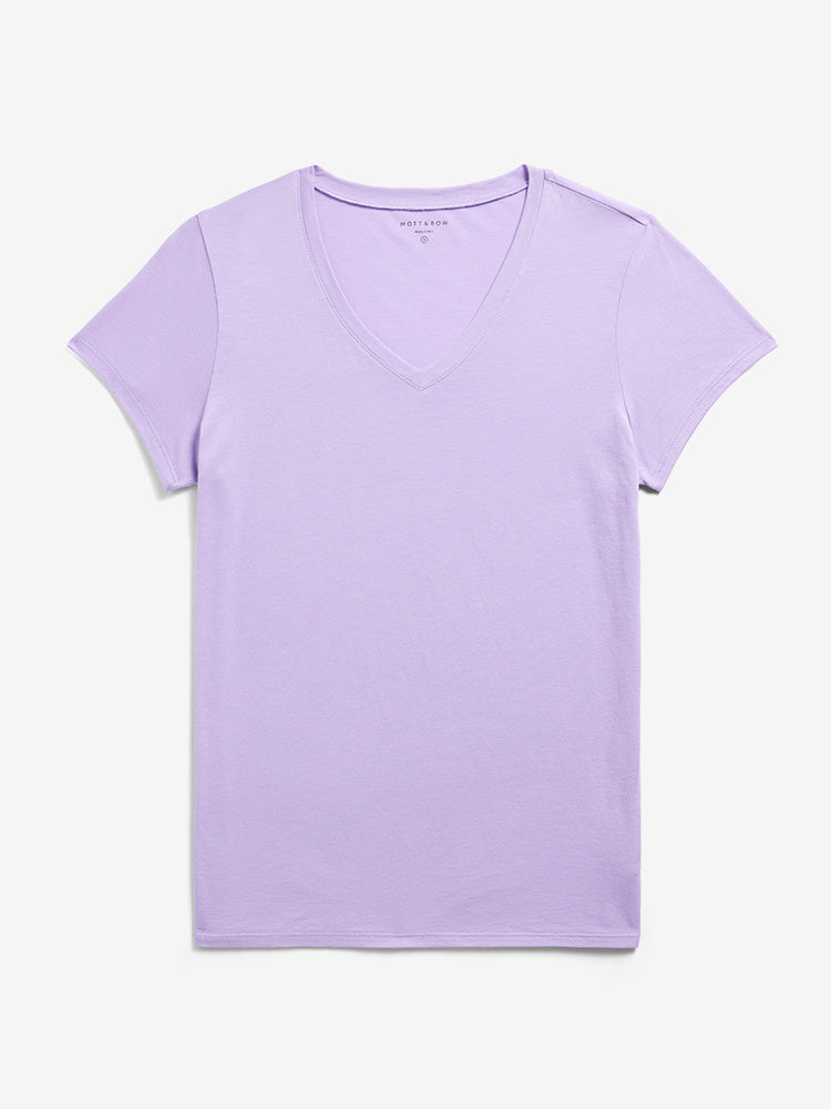 Women wearing Lilac Fitted V-Neck Marcy Tee