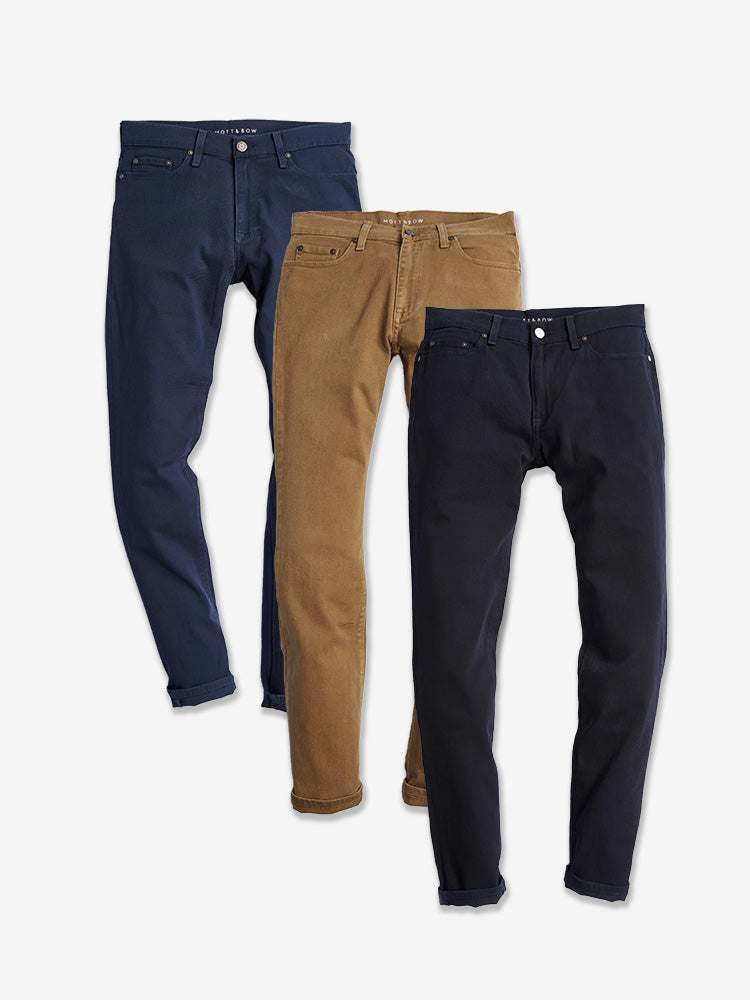 Men wearing Khaki/Blue/Navy Straight Mercer Jeans 3-Pack jeans