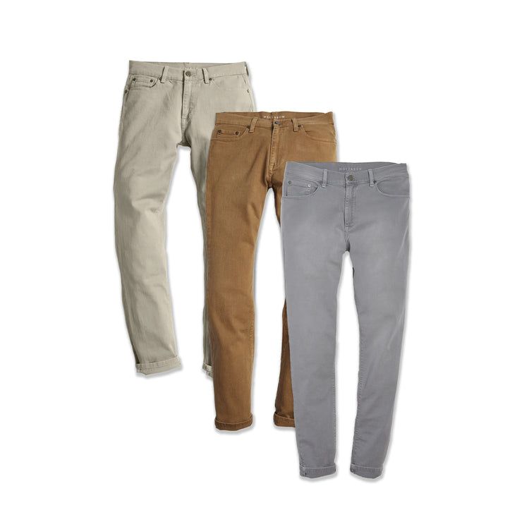  wearing Light Gray/Khaki/Light Khaki Skinny Mercer Jeans 3-Pack