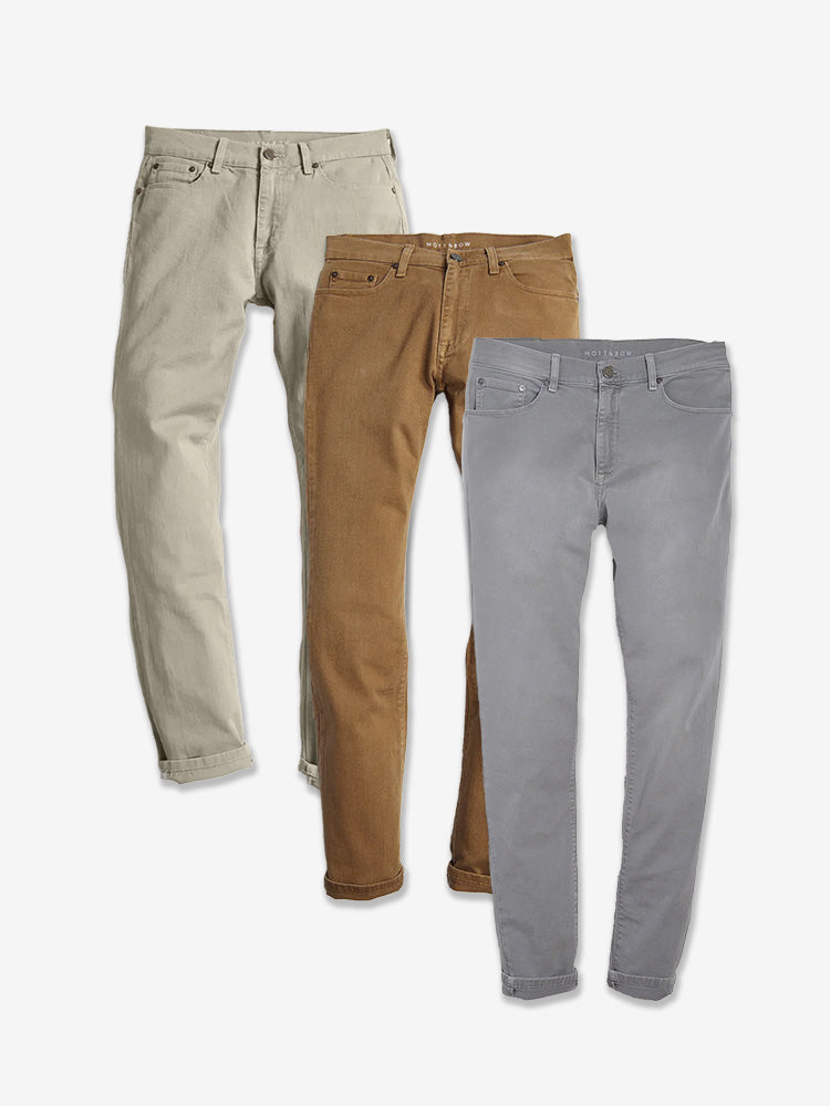 Men wearing Light Gray/Khaki/Light Khaki Slim Mercer Jeans 3-Pack