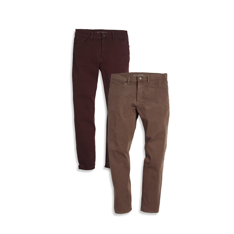  wearing Clay/Burgundy Slim Mercer Jeans 2-Pack