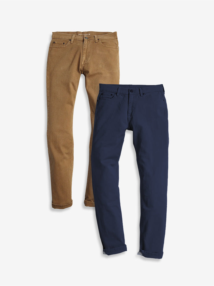 Men wearing Khaki/Blue Slim Mercer Jeans 2-Pack