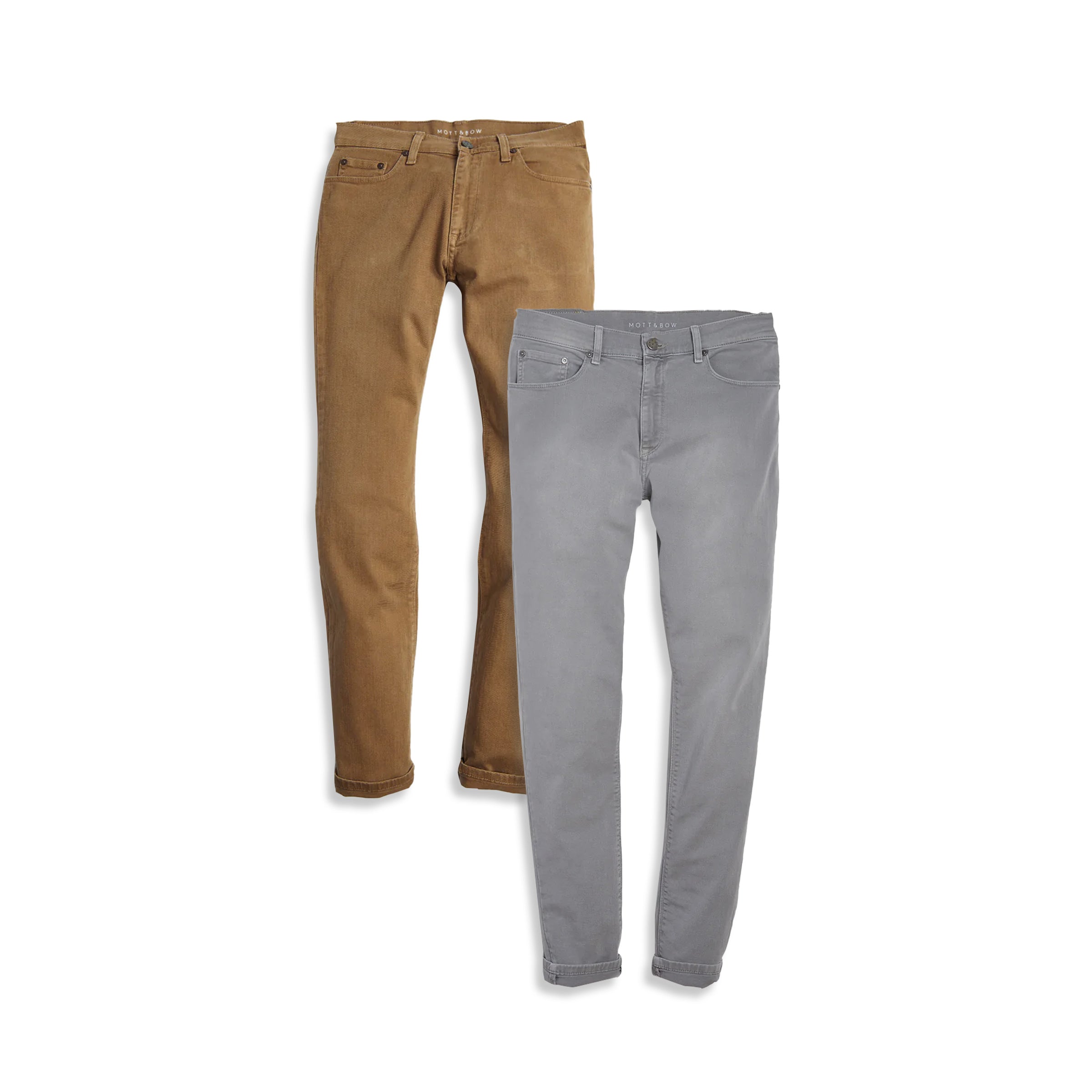  wearing Light Gray/Khaki Straight Mercer Jeans 2-Pack