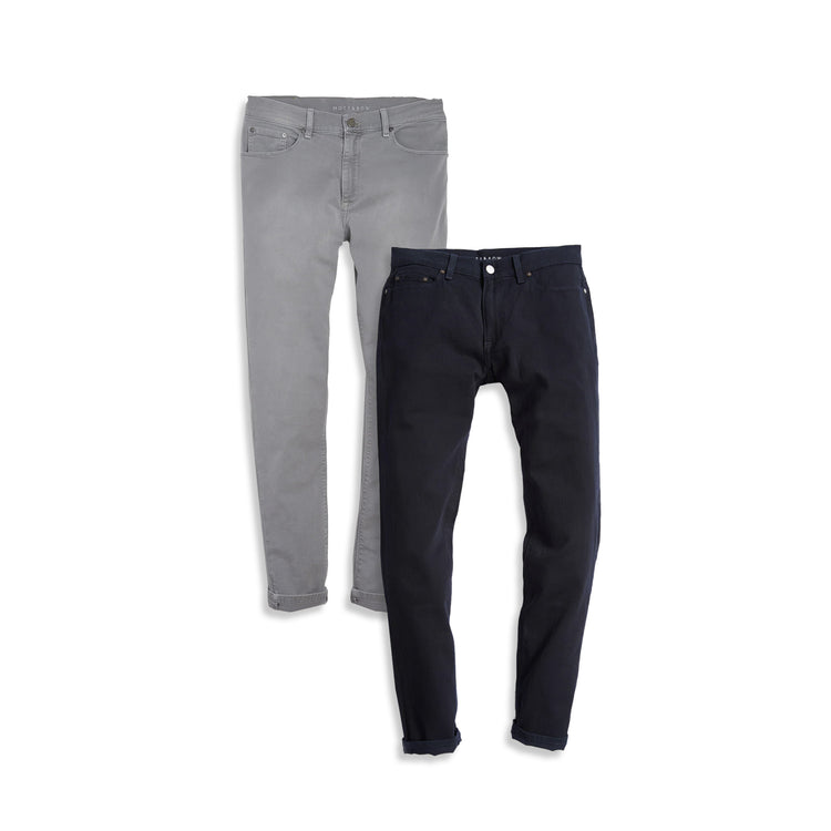  wearing Light Gray/Navy Slim Mercer Jeans 2-Pack