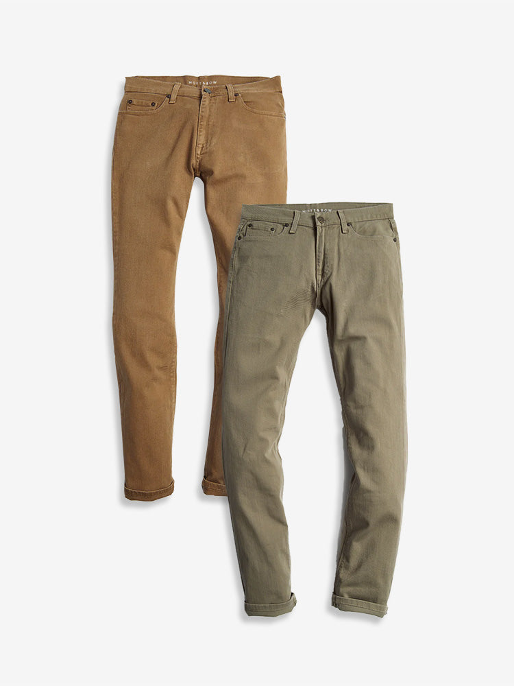  wearing Olive/Khaki Skinny Mercer Jeans 2-Pack test