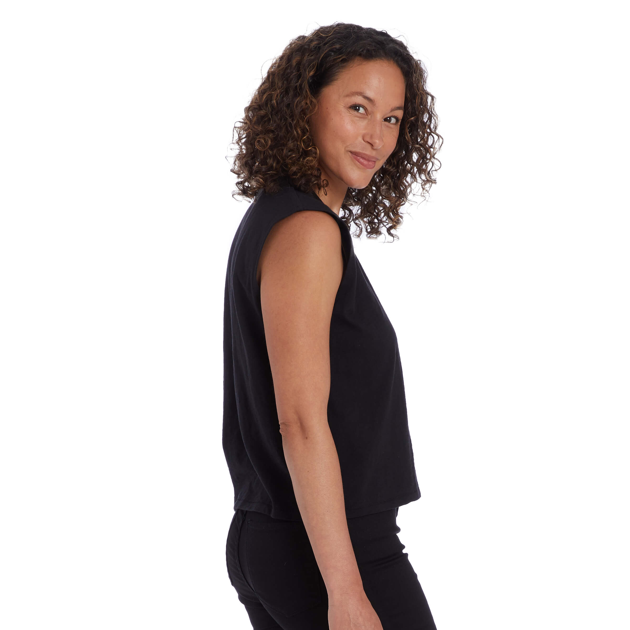 Women wearing Negro Relaxed Slub Tank Tee