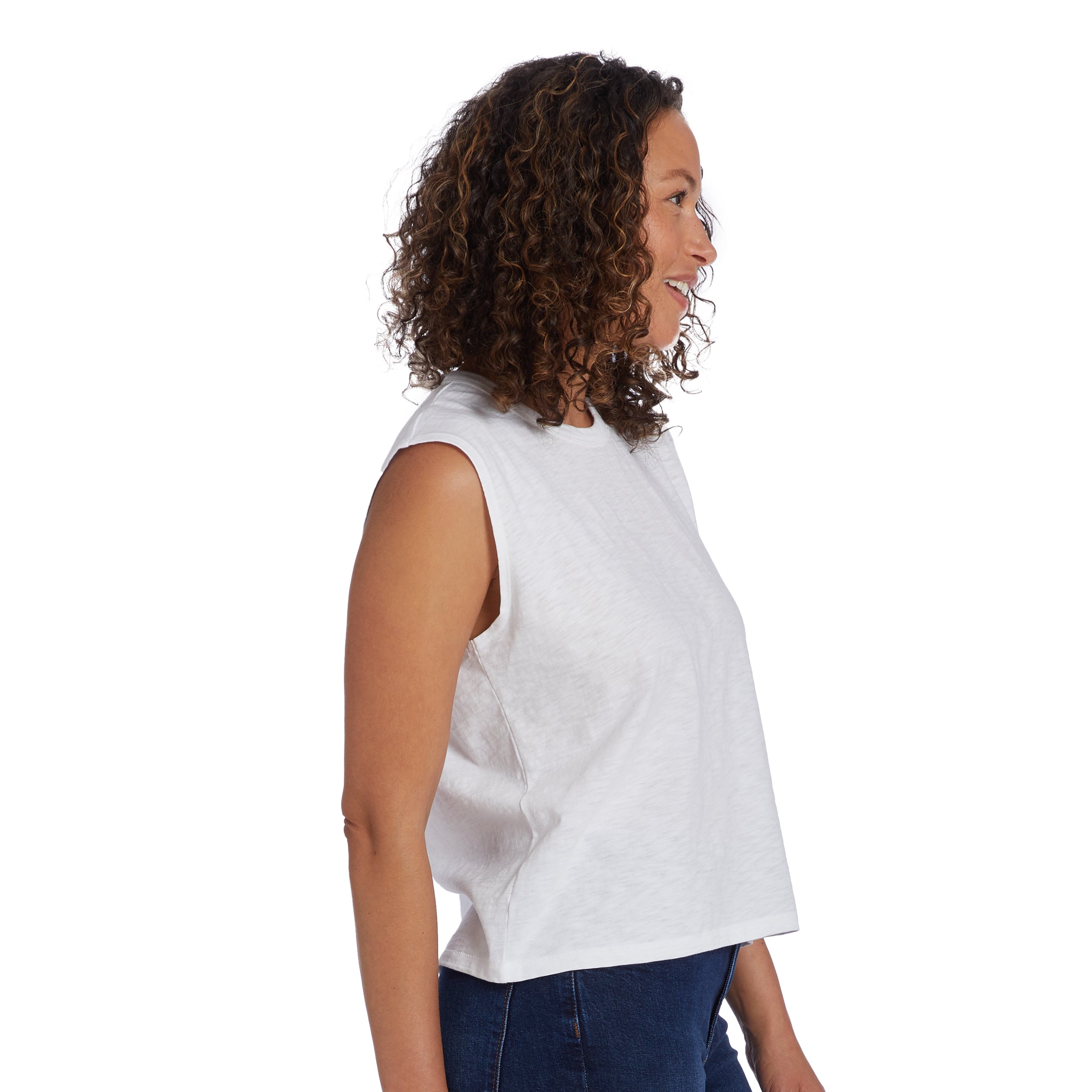 Women wearing White Relaxed Slub Tank Tee