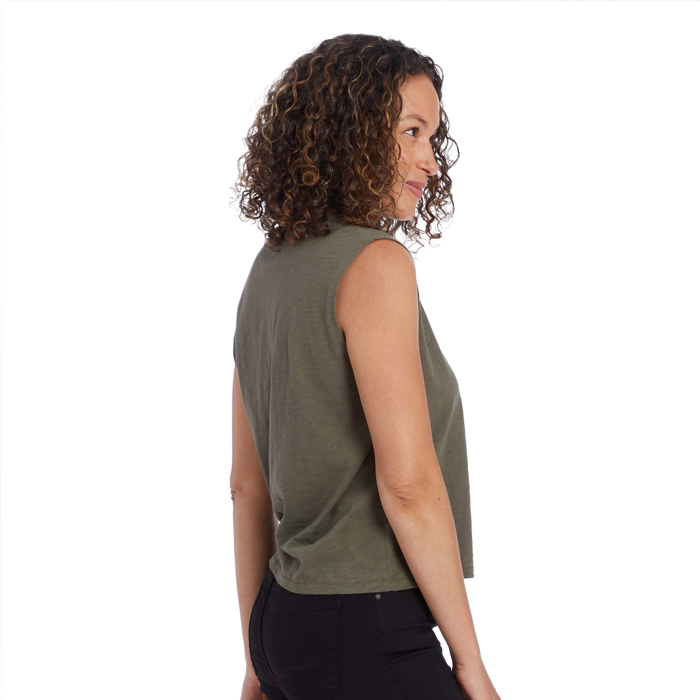 Women wearing Military Green Relaxed Slub Tank Tee