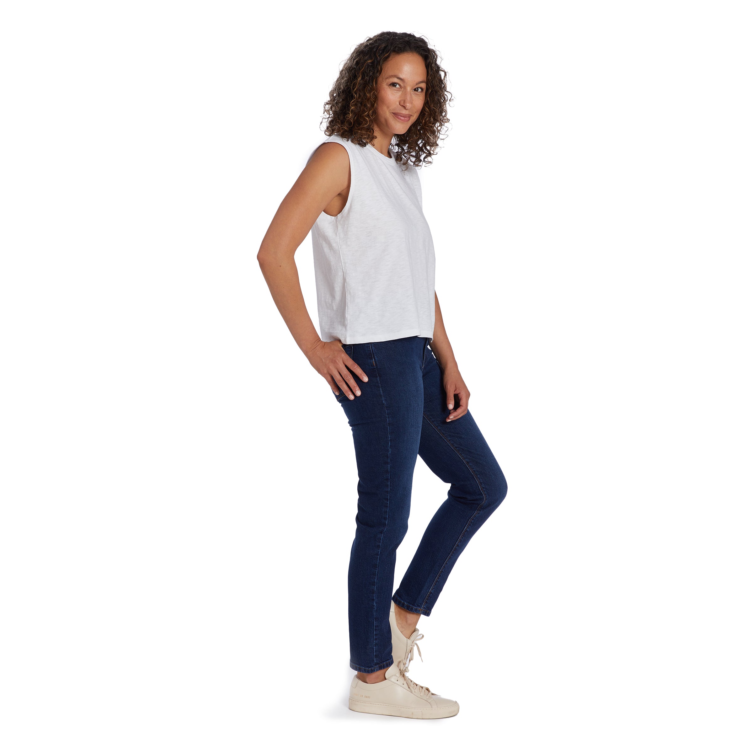 Women wearing White Relaxed Slub Tank Tee