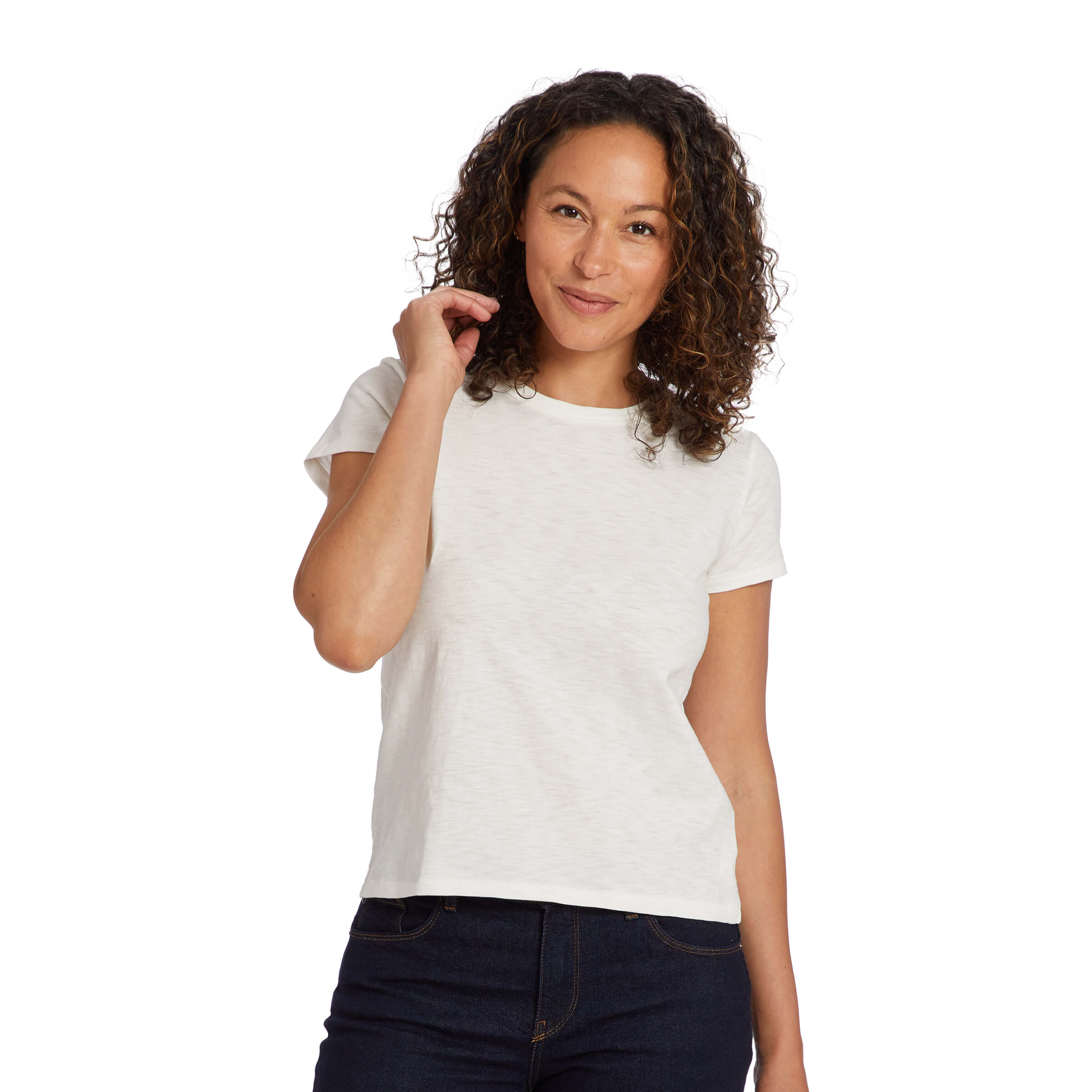 Women wearing Hueso Classic Crew Slub Tee