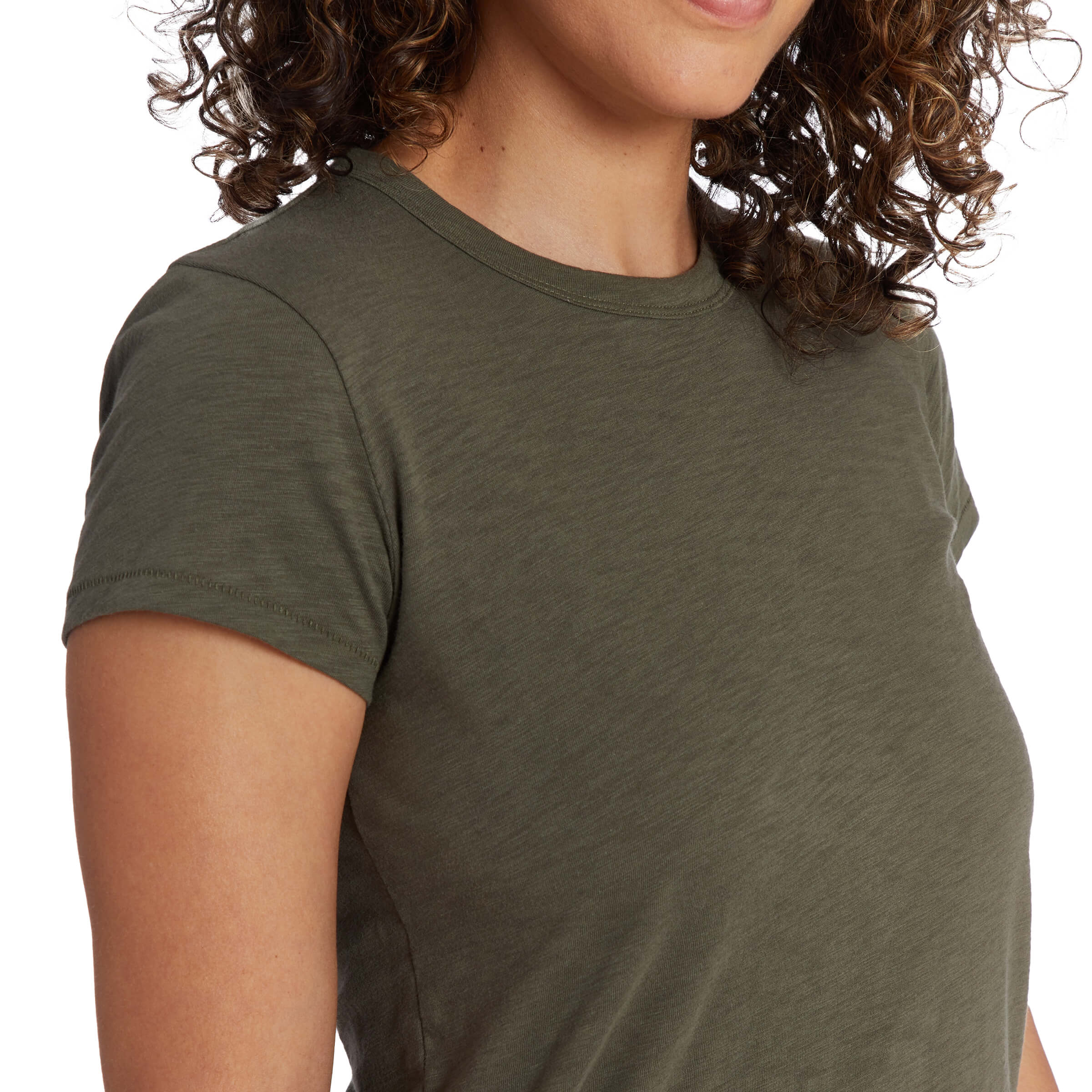 Women wearing Military Green Classic Crew Slub Tee